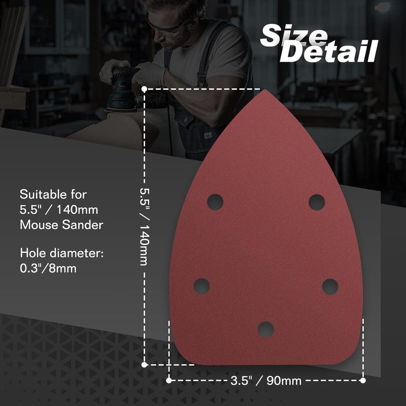 LOLOLE 50PCS Mouse Detail Sander Sandpaper, 240 Grits Triangle Sanding Pads, 5 Holes Sanding Sheets Sandpaper Assortment, Sander Pads Sander Paper Mouse Sand Paper for Sanding Polishing - Image 5